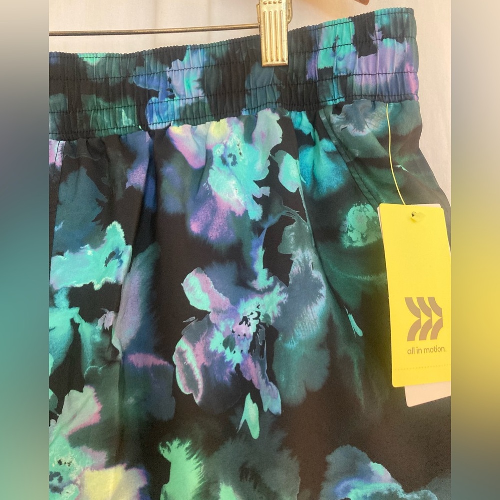 NWT all in motion Floral Athletic Shorts in Teal & Blue Size XL - Picture 2 of 8